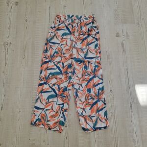 Serra Women's Pants with Orange and Blue Leaf Print Tropical Vacation Summer